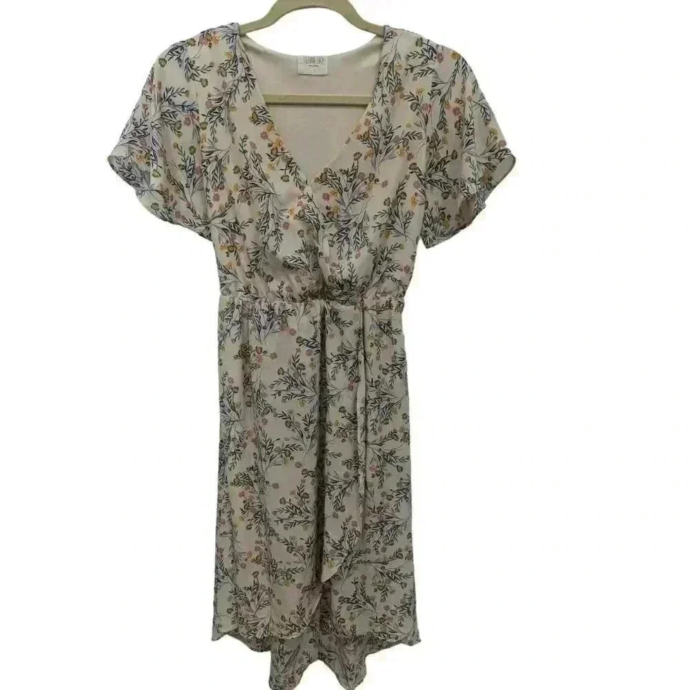 Sienna Sky Womens Short Sleeve V Neck Stretch Floral Midi Sundress Multicolor S